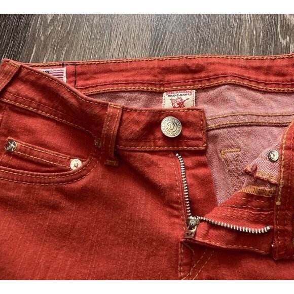 True Religion Jeans Women’s Sz 27 Halle Mid Rise Denim Orange Red Made In USA - Picture 10 of 16